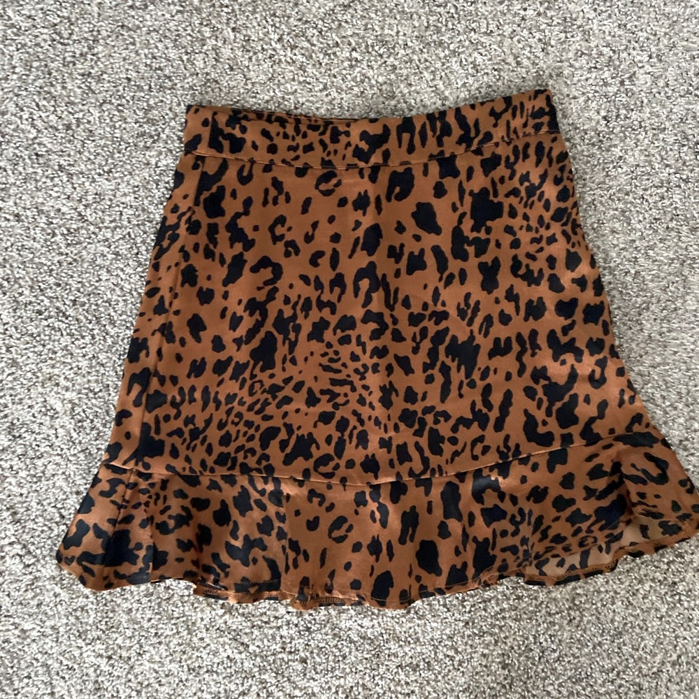 Silk Leopard Print Mini Skirt with Ruffle